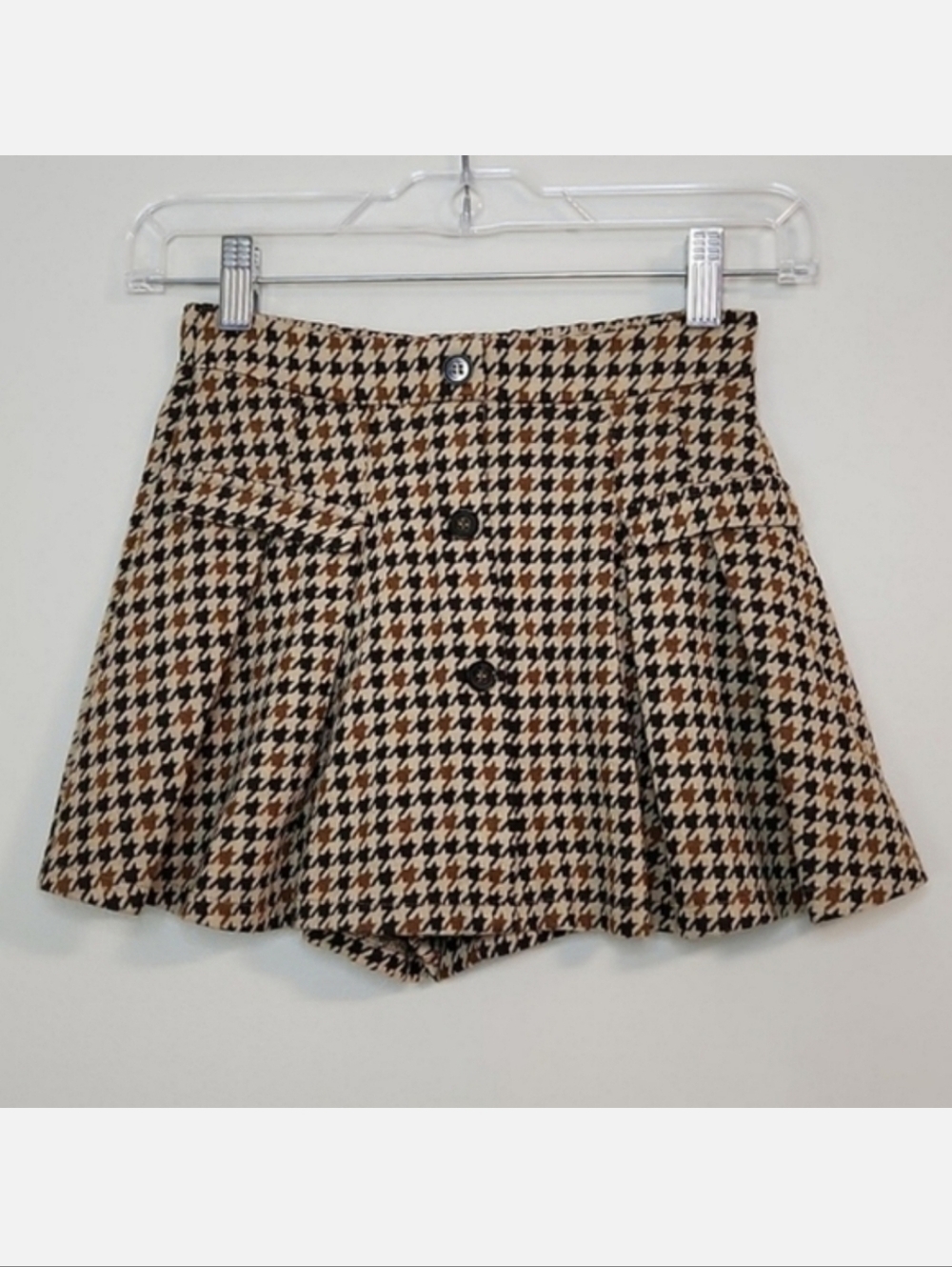 Zara Kids Brown Houndstooth Pleated Skort, Size 9 (8) ~ EUC